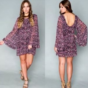 Show Me Your Mumu Purple Snakeskin Bell Sleeve Dress